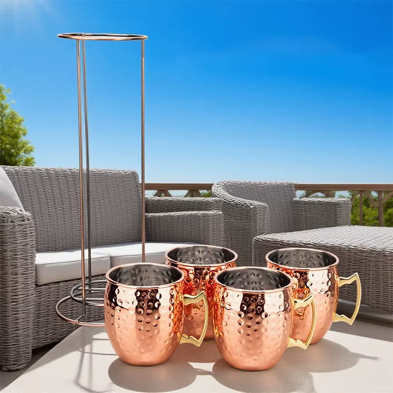 Ensemble de 4 tasses Moscow Mule de 500 ml avec support en fer