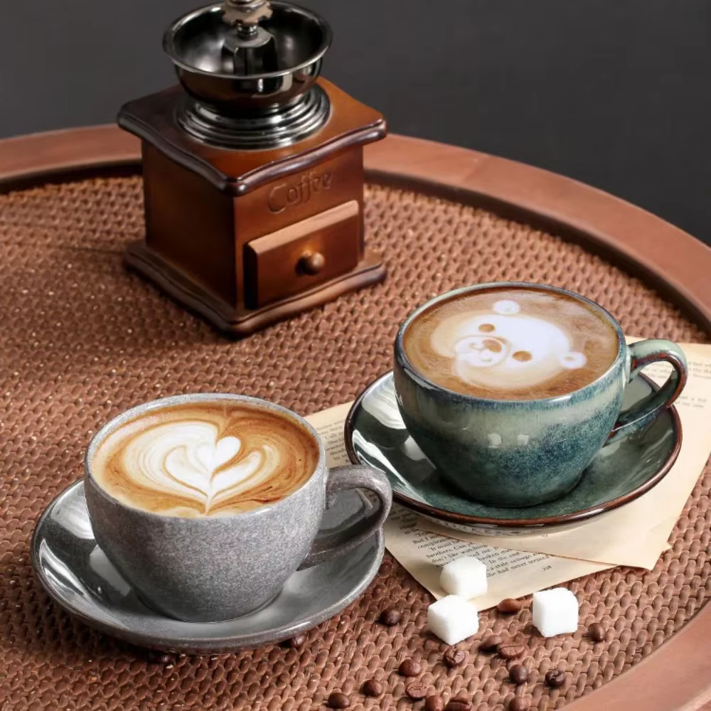 Tasse à café en céramique rétro tournée au four Cappuccino Latte fantaisie en relief Art
