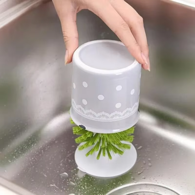 Brosse à ventouse pour évier, pour verres à vin, tasses, bouteilles, poignée à poils durables, nettoyeur de stabilité vertical, brosse en verre avec aspiration Cu