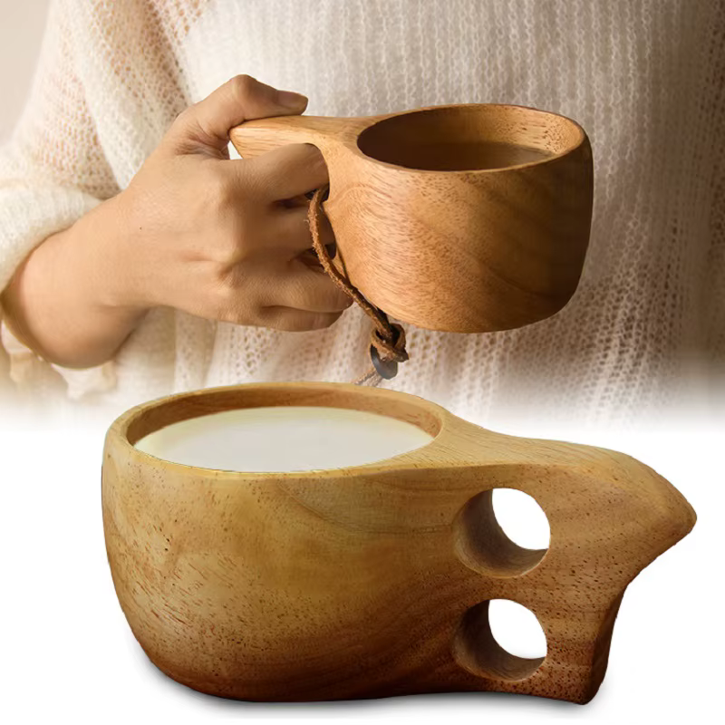 Tasse à café nordique en bois faite à la main
