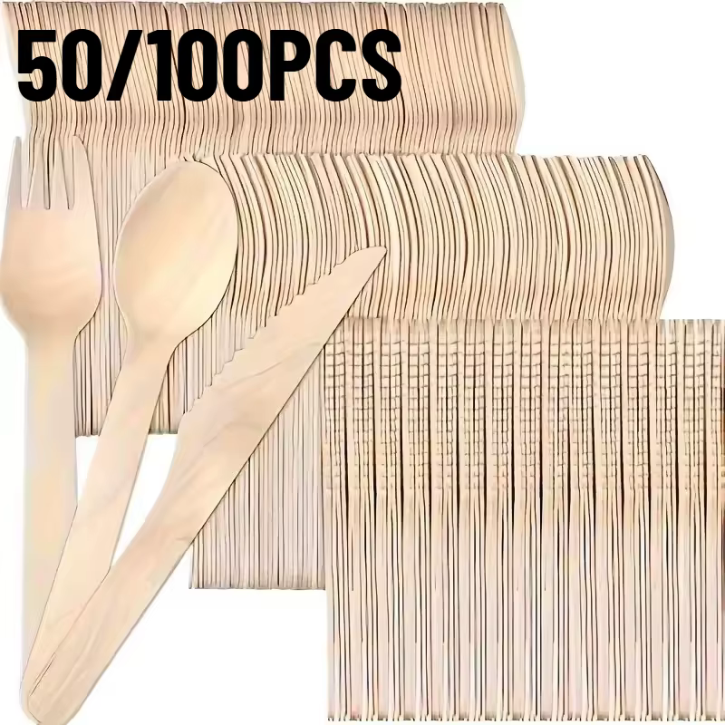 Lot de 50/100 couverts jetables en bois pour gâteaux et glaces – Cuillères