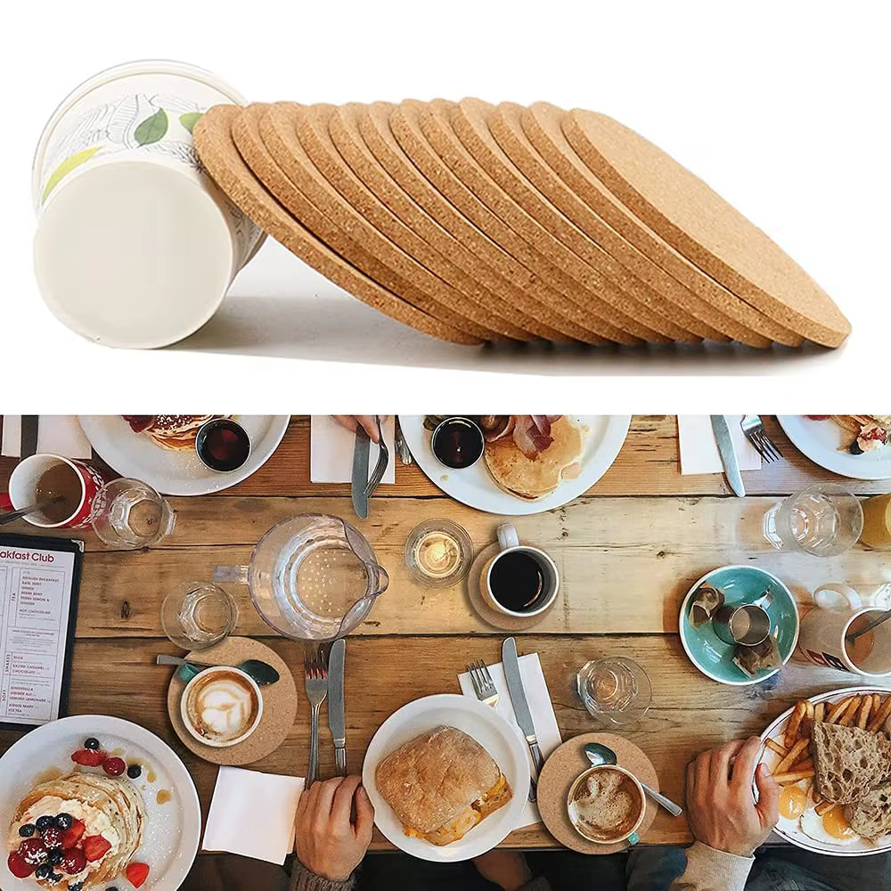 Dessous de verre en liège gravé, routes rurales, Bus, tasse à thé, café, support de boissons pour la cuisine, tapis en bois naturel, vaisselle ronde pour boissons
