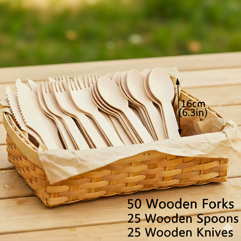 Un ensemble de couverts en bois de qualité supérieure – 100/200 ustensiles jetables (50/100 fourchettes