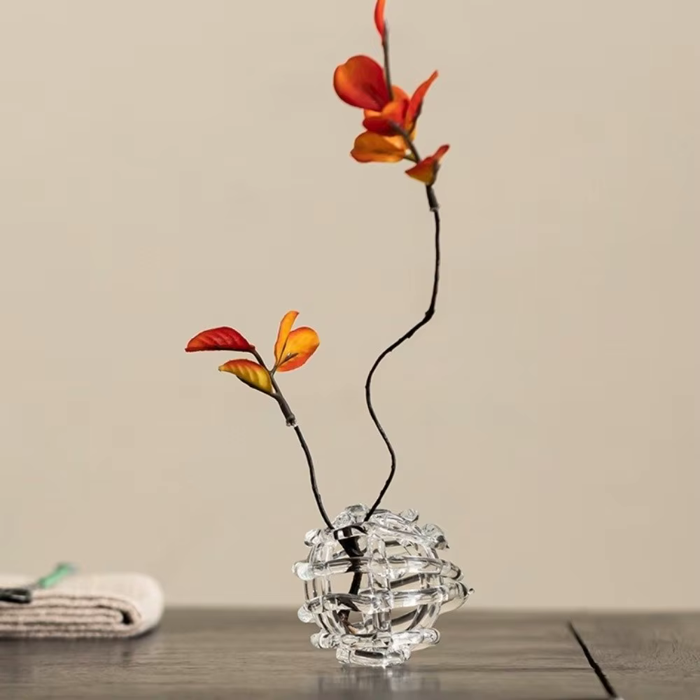 Vase en verre transparent, design inspiré du zen, vase à fleurs hydroponique unique, décoration minimaliste pour bureau, vase de bureau