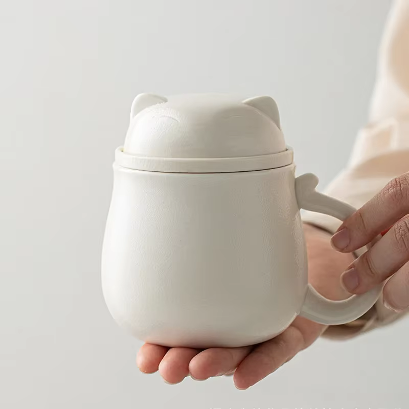 Tasse à thé chat porte-bonheur avec couvercle