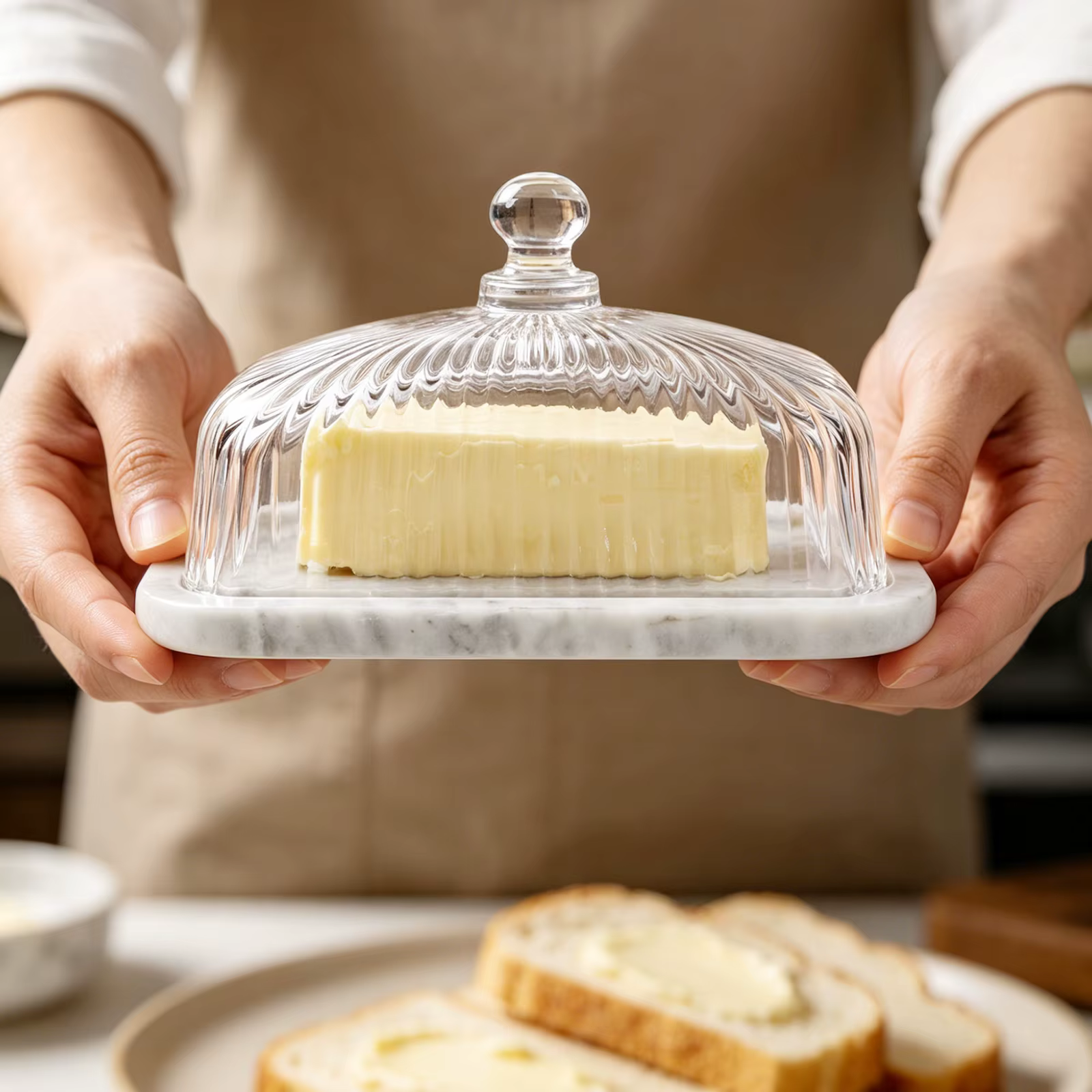 Plateau de service en verre avec base en marbre et couvercle