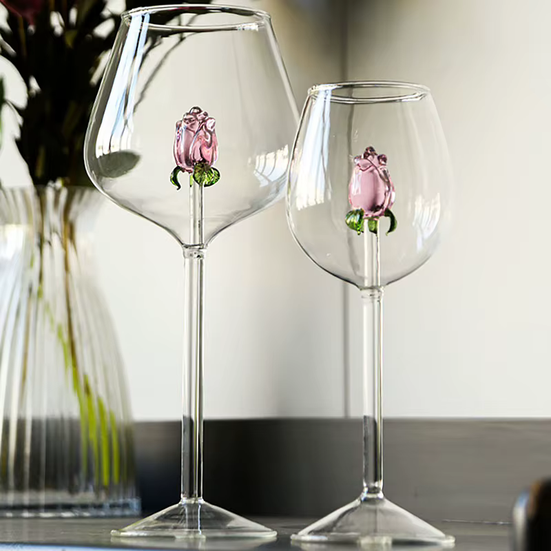 Verre Rose 3D créatif, verres à vin rouge et blanc intégrés