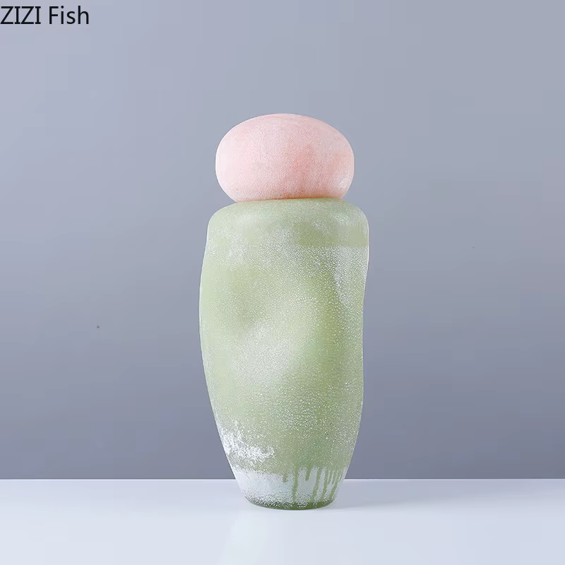 Vase en Verre Coloré avec Couvercle, Décoration de Bureau, Fleurs Artificielles, Vases Floraux Colorés, Décor Esthétique de Chambre