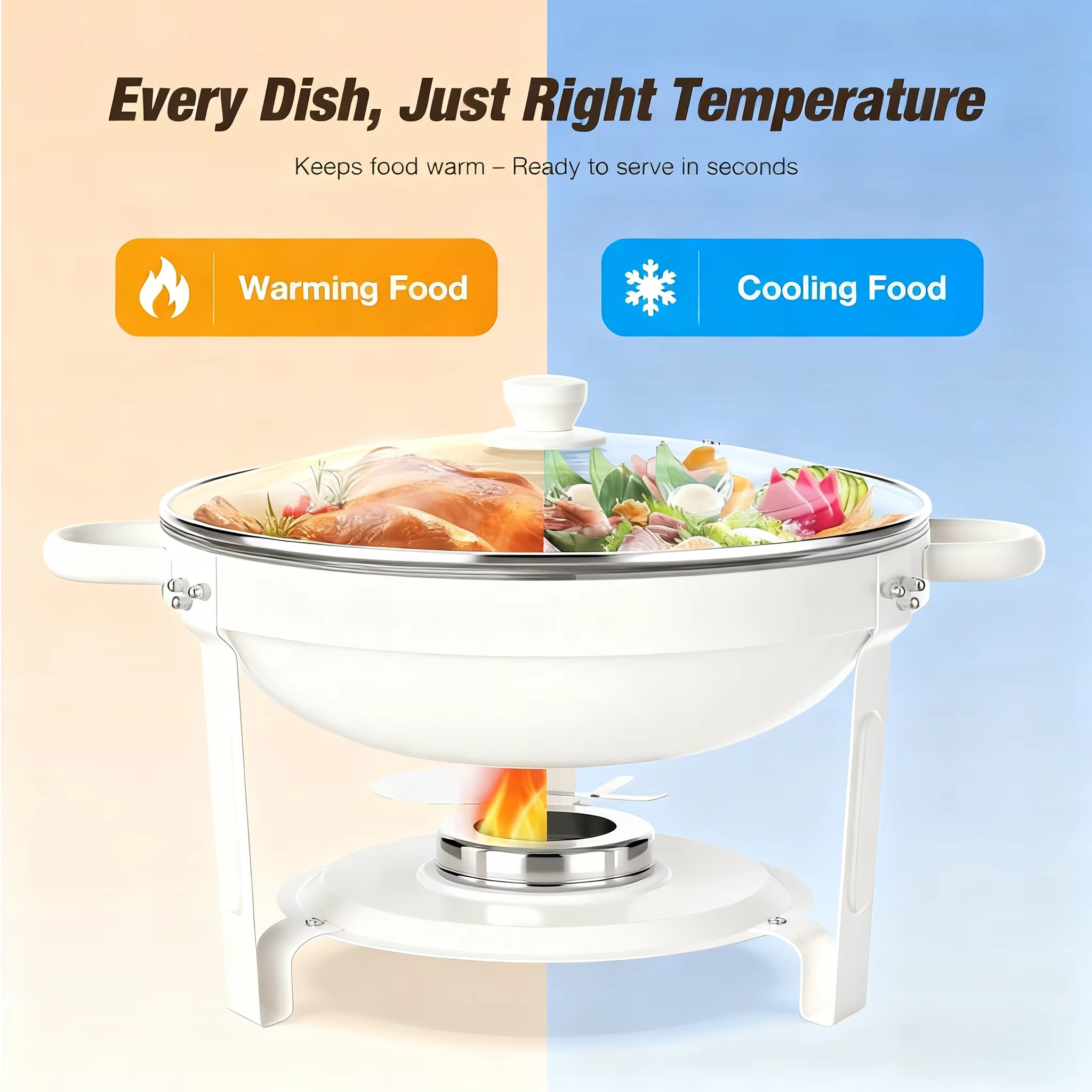 Plats de service blancs pour buffet 5QT avec couvercle en verre empilables