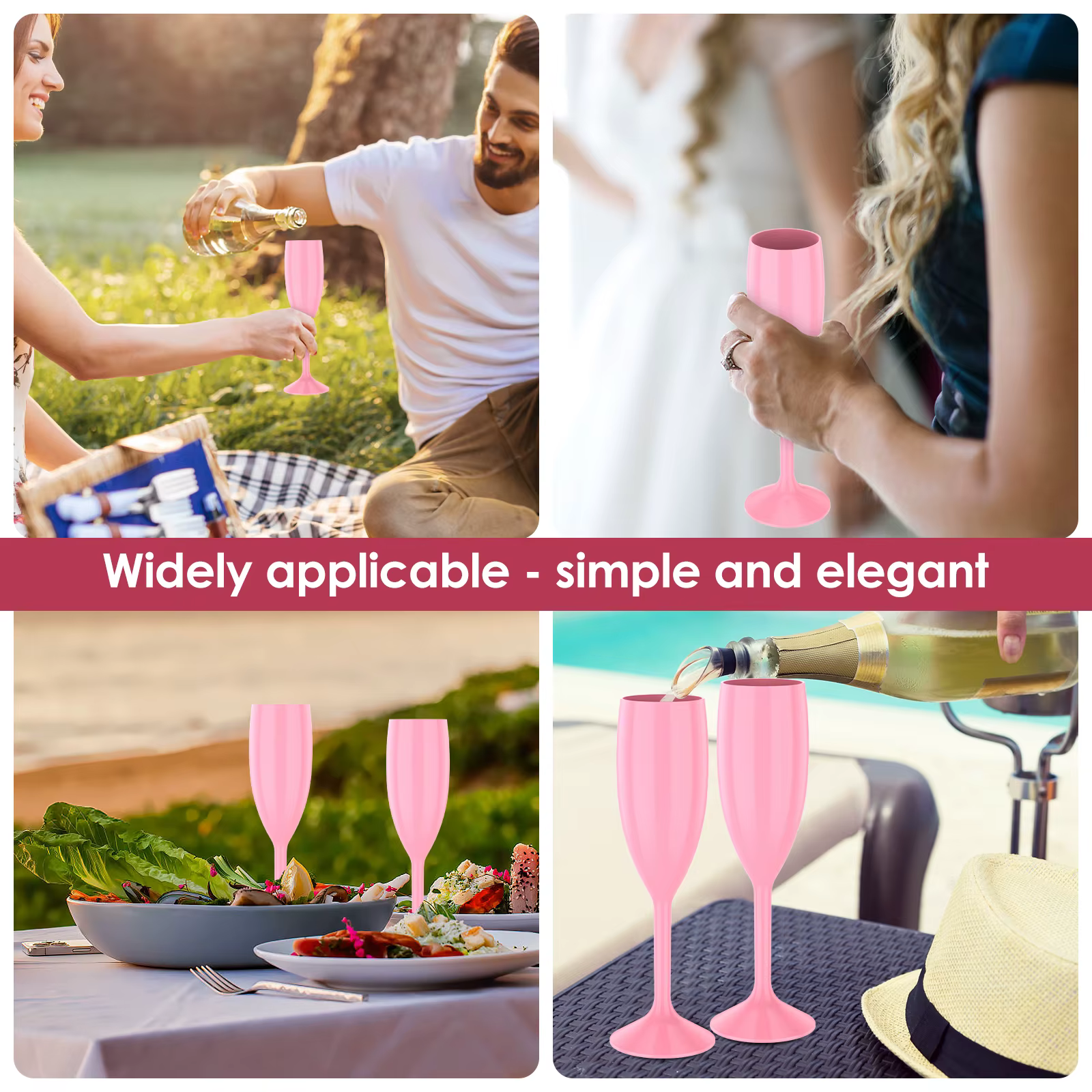 12 pièces flûtes à Champagne verre rose élégant