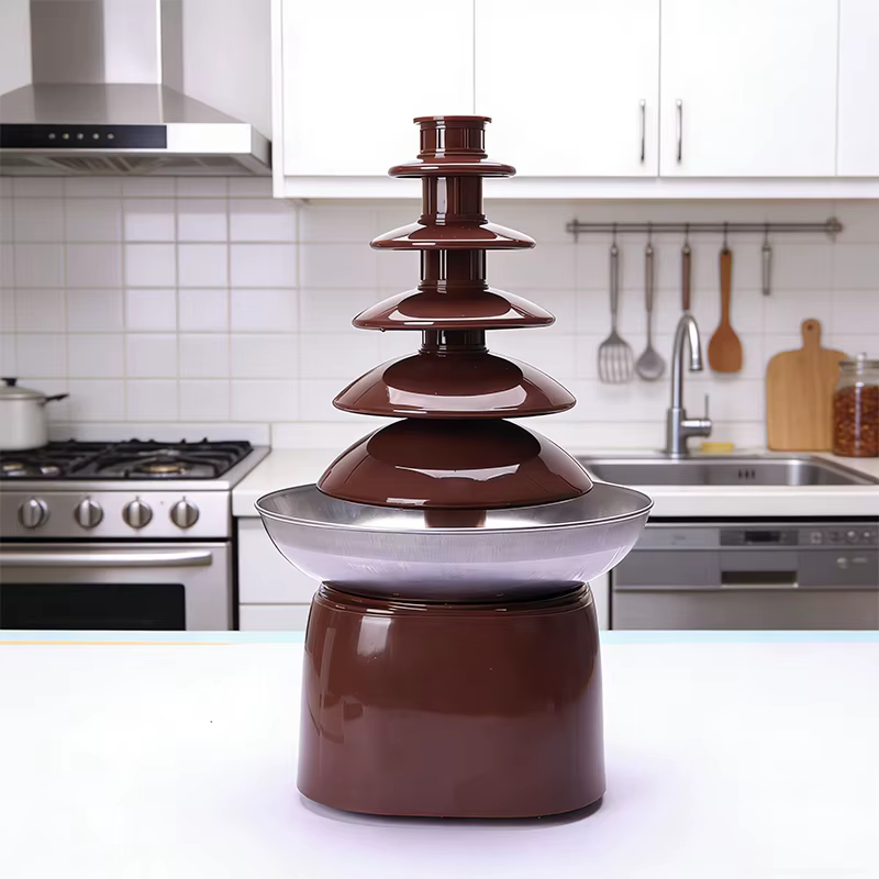 Fontaine à chocolat électrique 4 niveaux en acier inoxydable pour événements et fêtes