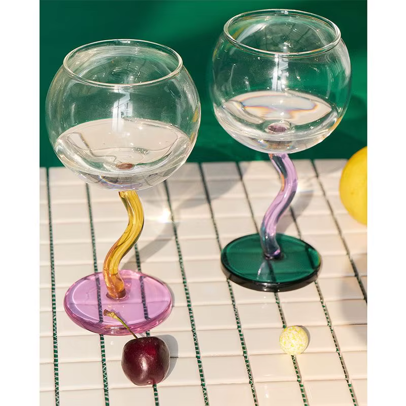300ml 10oz 1 PC nouveau créatif coloré rond verres à vin tasse avec tige torsadée verre gobelet