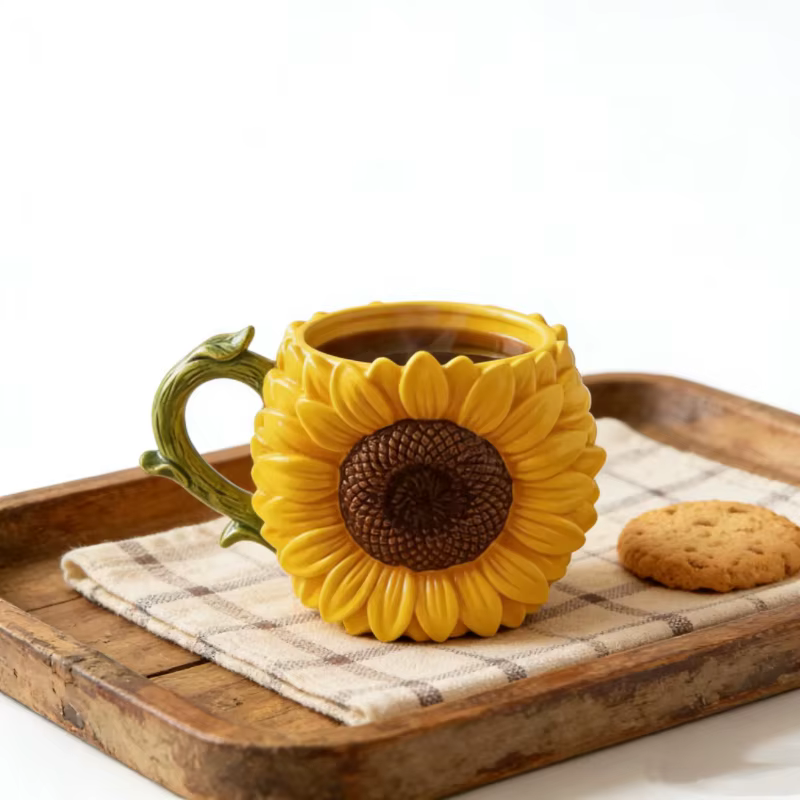 Tasse à café en céramique Tournesol - Tasse décorative florale 3D