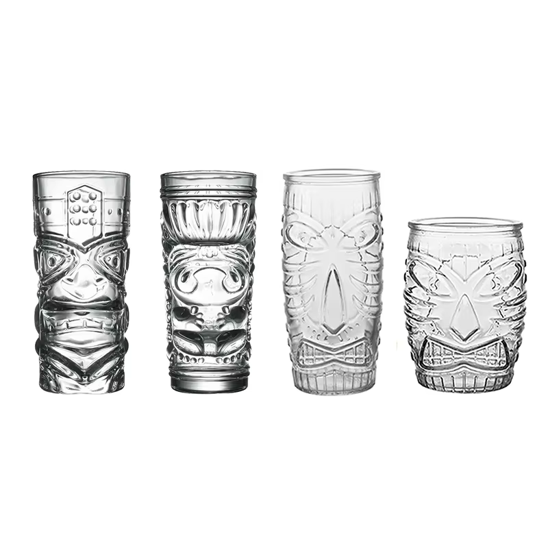 Bar Tiki Lunettes Tiki Mug - Gobelets transparents en verre de style hawaïen