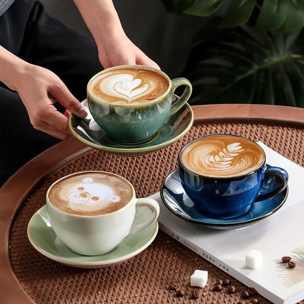 Tasse à café en céramique rétro tournée au four Cappuccino Latte fantaisie en relief Art