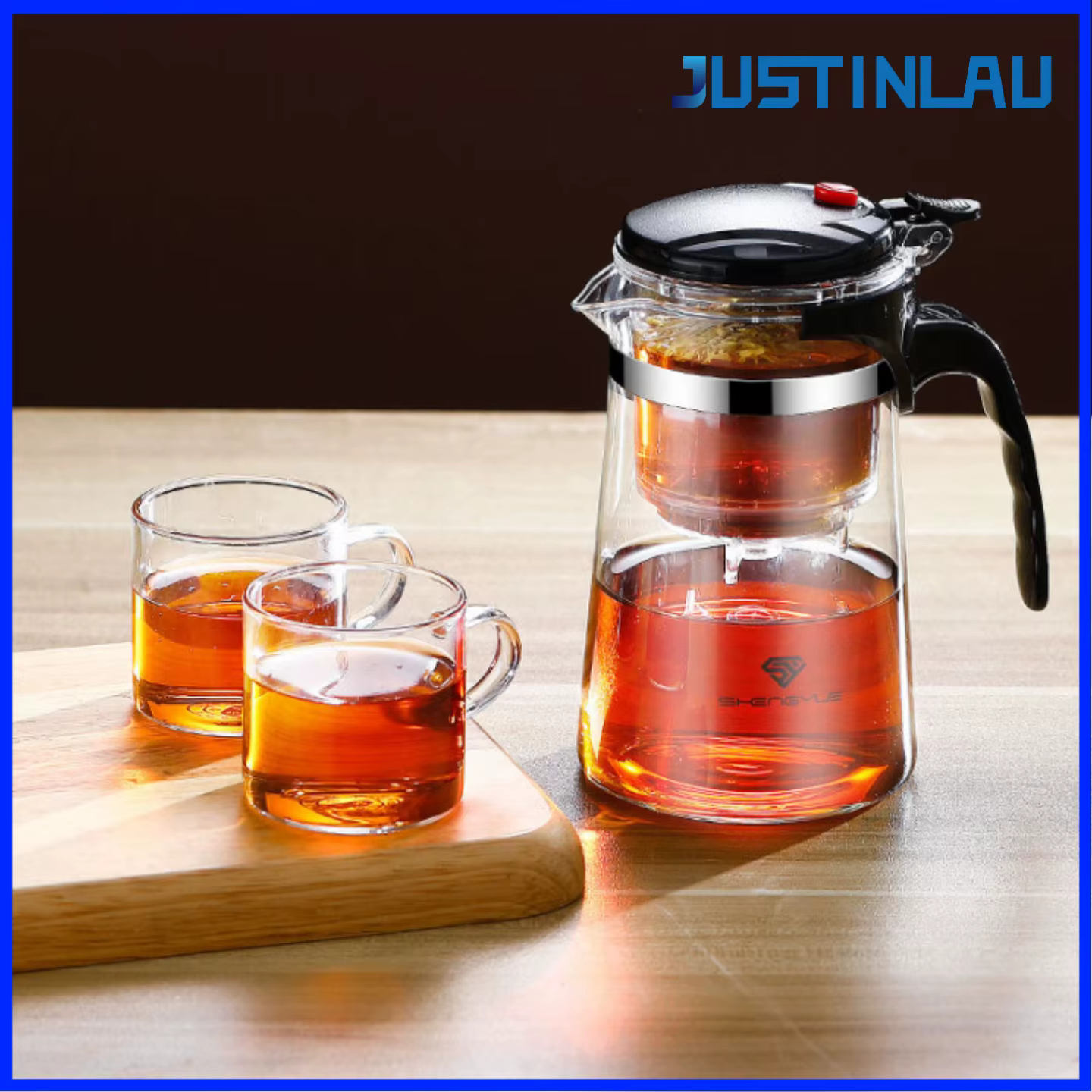Théière en verre borosilicate JUSTINLAU 500ml-1800ml avec infuseur à thé et compartiment à thé