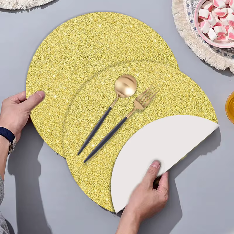 10 pièces de sets de table ronds jetables en papier doré pailleté de 35 cm pour la décoration