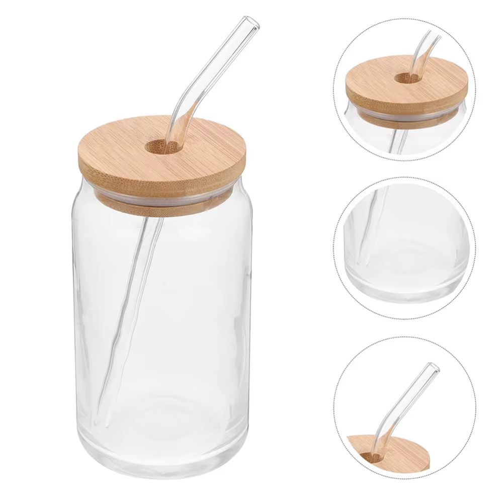 1 Pcs Disponible Mason Bocaux Café Tasse avec Pailles Couvercles Glacé