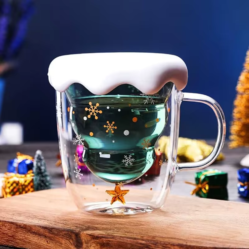 YWDL Arbre de Noël Tasses à café avec couvercle Tasse à thé