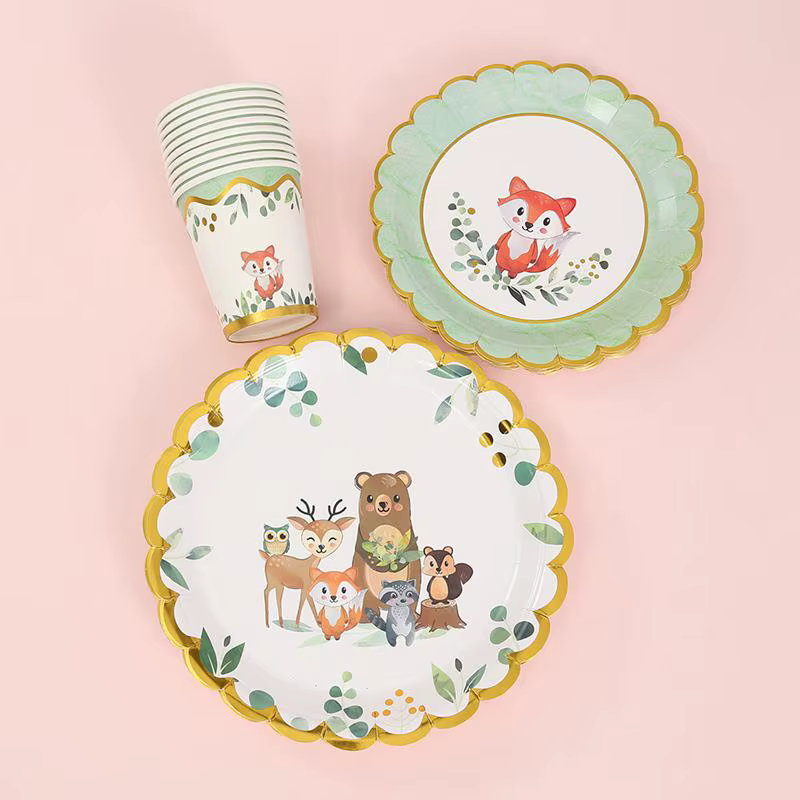 Assiettes de fête d'anniversaire en forêt, tasse, vaisselle, décor de fête d'anniversaire pour enfants, 1er Animal, forêt, Jungle, fournitures de fête prénatale