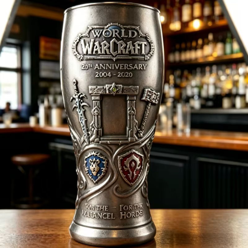 Tasse en verre World of Warcraft 22e anniversaire 2004-2026 Alliance & Horde, mug à bière de collection pour les fans