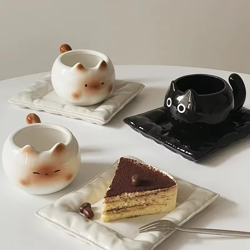 Tasse en céramique mignonne créative en forme de chat siamois