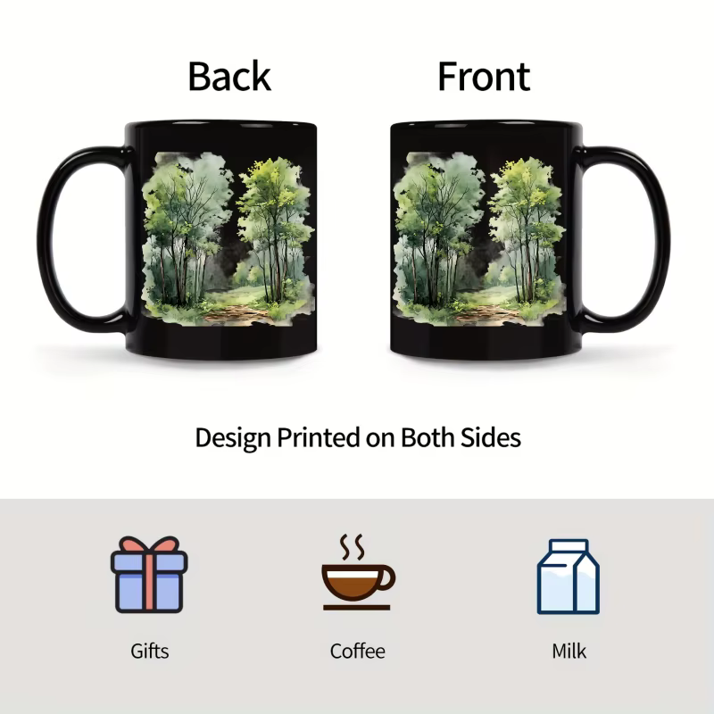 Tasse en céramique, conception d'aquarelle de paysage de forêt noire