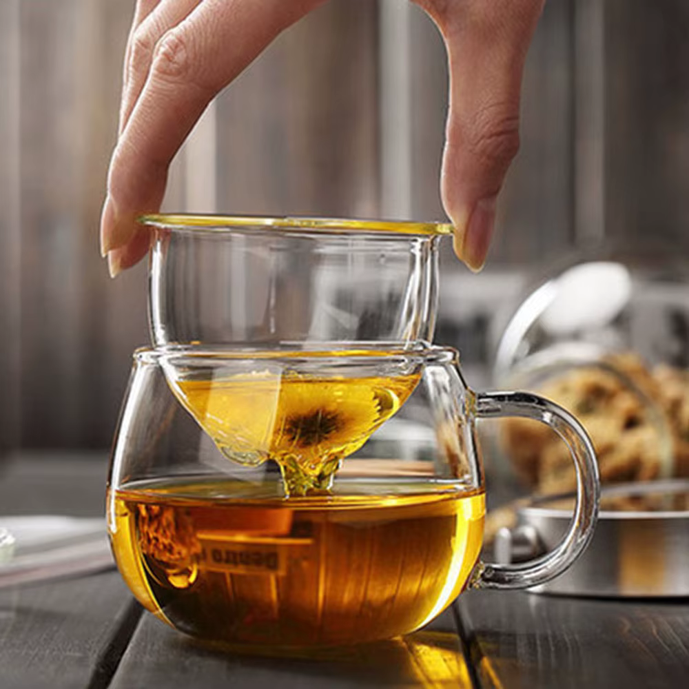 Tasse à thé en verre avec infuseur et couvercle 11oz/350ml