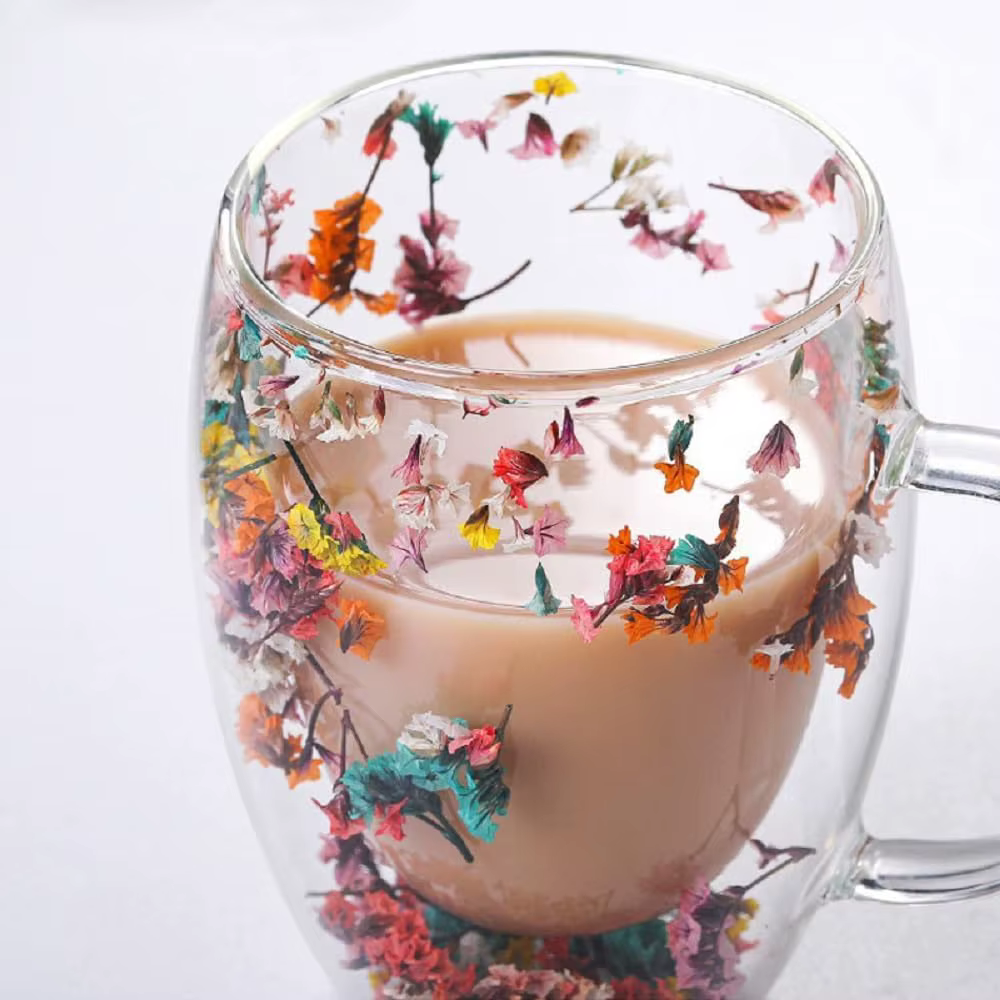 Tasse à café en verre à fleurs à Double paroi de 300ML