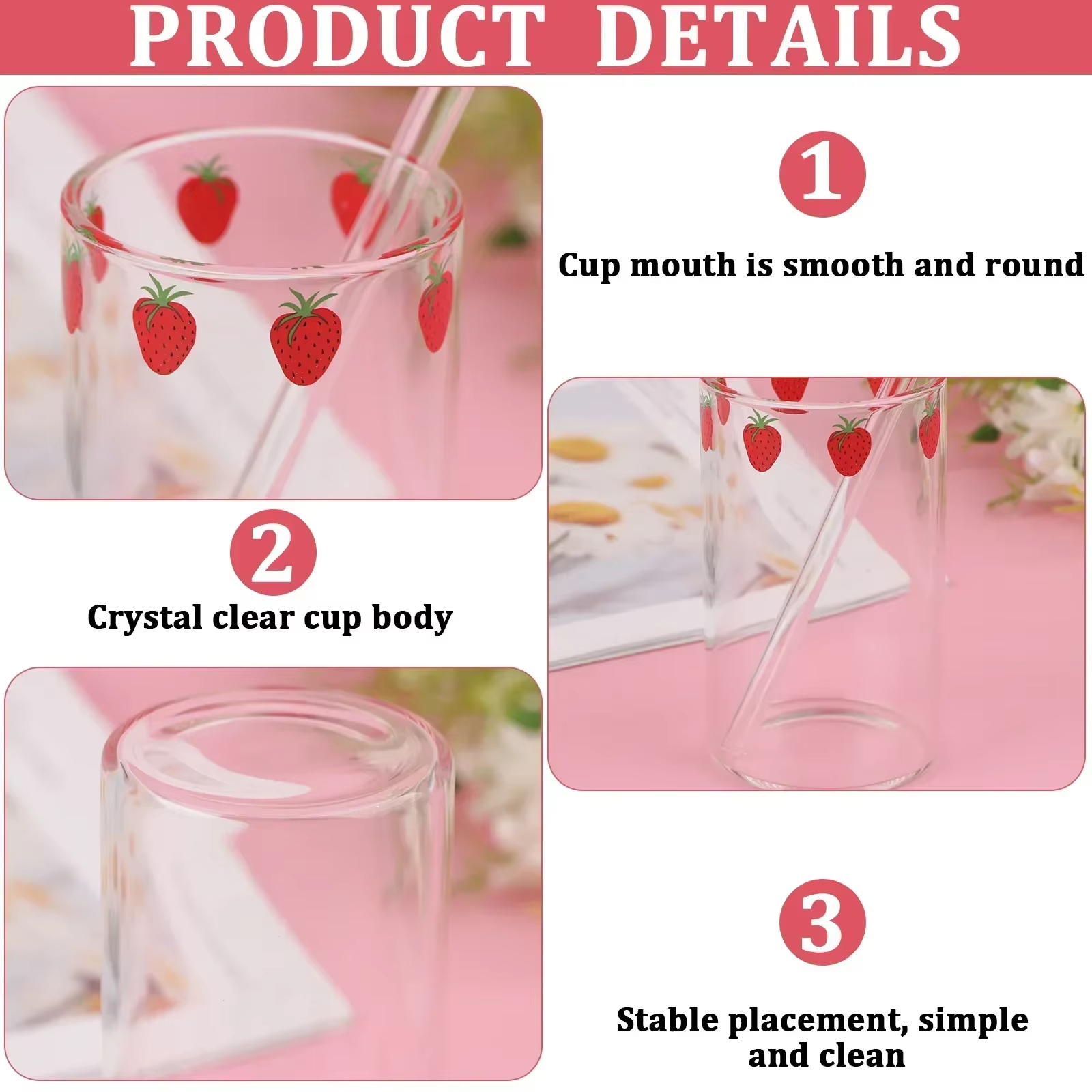 Tasses à café aux fraises de 300ml