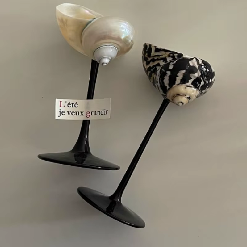 Verre à vin à tige haute conque artistique, Design de coquillage élégant, verres de luxe tendance pour Occasions spéciales