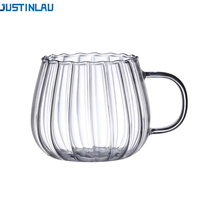 JUSTINLAU 400ml tasses à café en verre à haute teneur en Borosilicate tasse à rayures créative petit déjeuner