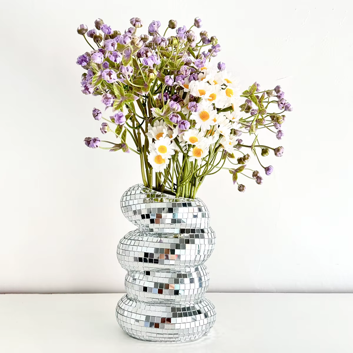 Vase boule Disco spirale, carreaux de verre uniques, bouteille de fleur, jardinière boule Disco, Vase miroir argenté, décor de maison, salon, bureau