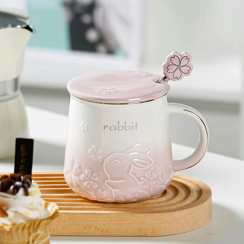 Tasse à café en céramique motif lapin mignon