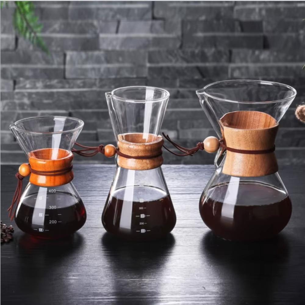 Bouilloire à café en verre avec filtre en acier inoxydable