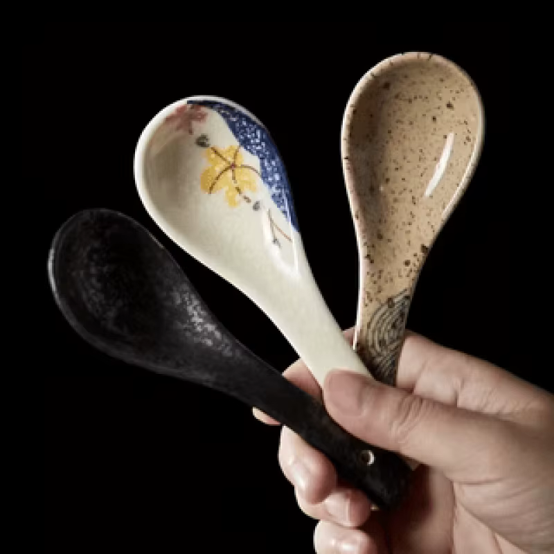 6 cuillères à soupe en céramique de style japonais | Six motifs différents