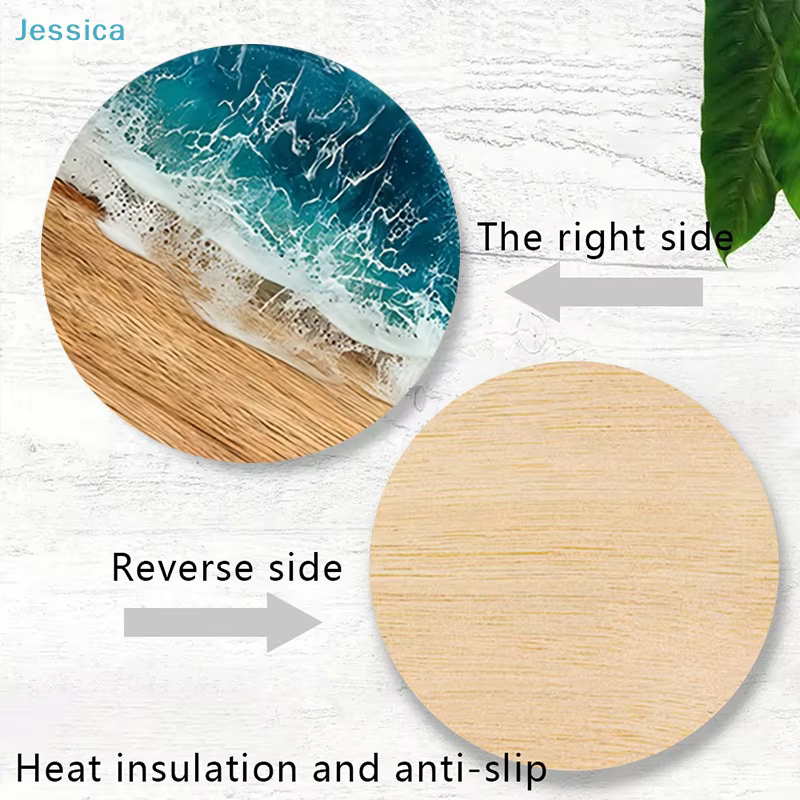 ♥ Ensemble de sous-verres océan vague et Grain de bois