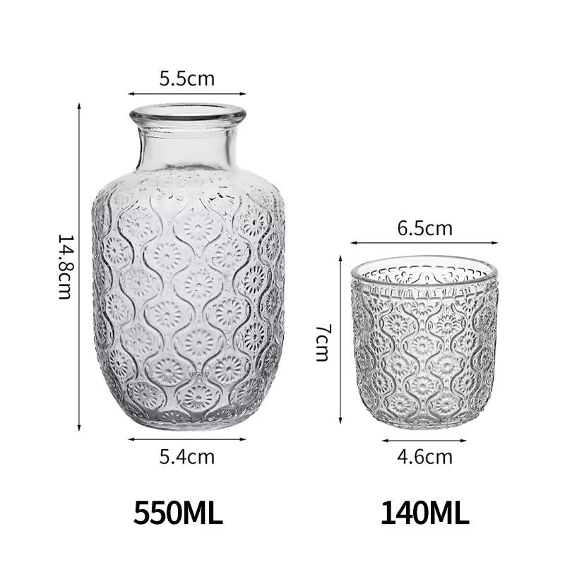 Ensemble de Carafe et gobelets en verre transparent de 550ml