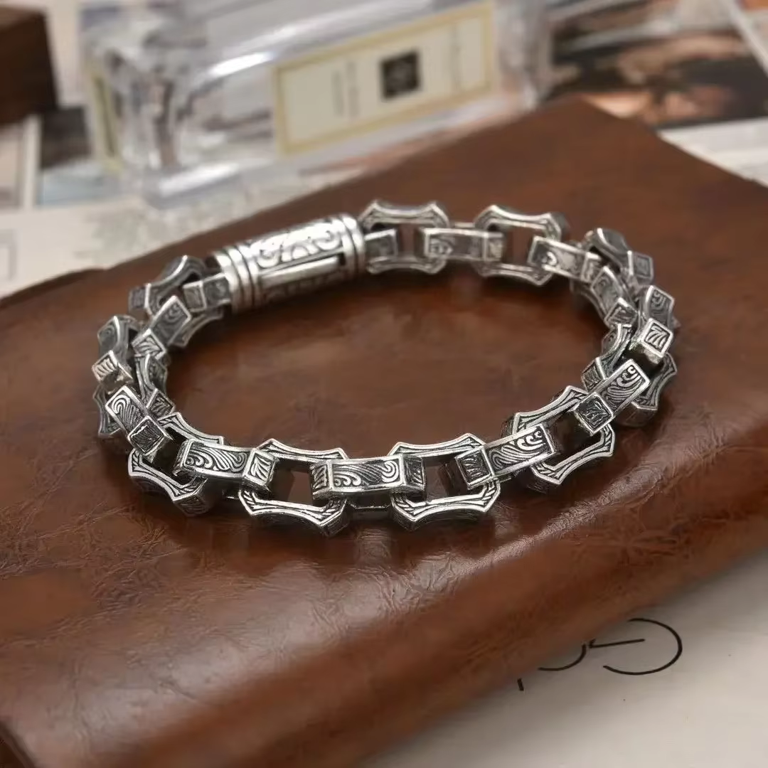 Bracelet couleur argent pour hommes, nouveau motif d'herbe en rotin, Design créatif, personnalisé, rétro, fait à la main, mode agressive, bijoux pour hommes
