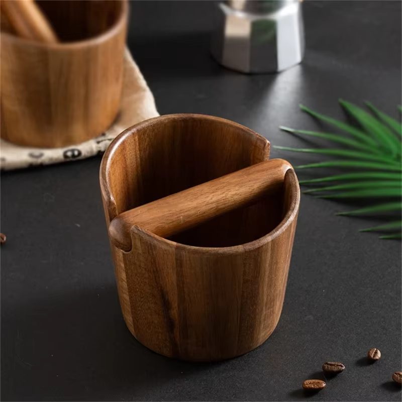 Boîte à marc de café en bois d'acacia