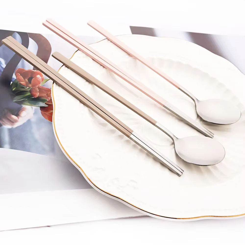8 pièces coréen service de vaisselle argent haute qualité en acier inoxydable ensemble de couverts mat dîner cuillère