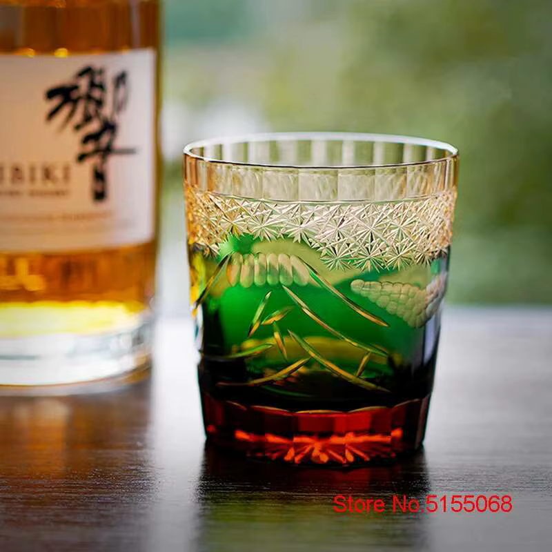 Gravure à la main japon mont Fuji Edo Kiriko verre à whisky ambre cristal verres à vin gobelet