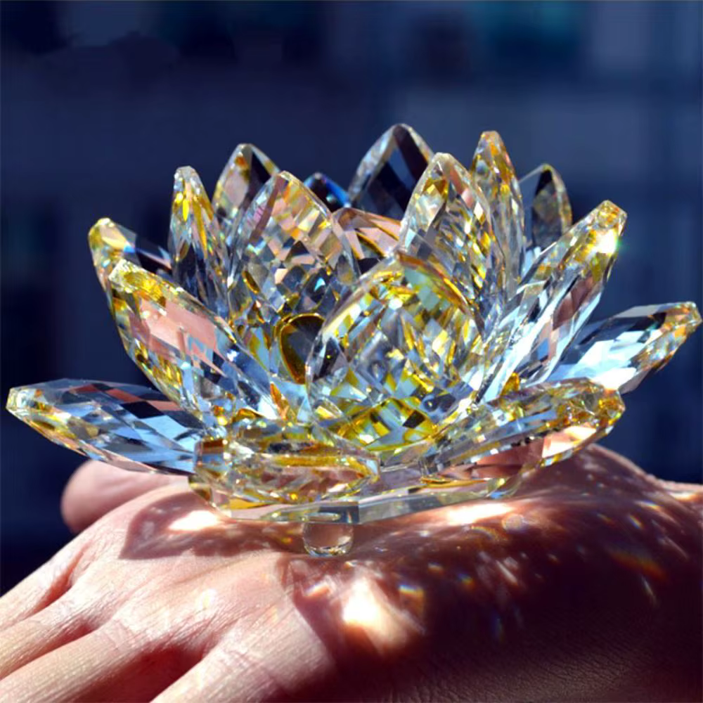 Feng shui Quartz cristal fleur de Lotus artisanat verre presse-papier ornements Figurines maison fête de mariage décor cadeaux Souvenir