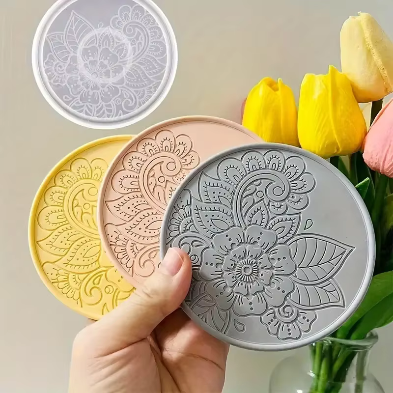 Moule rond en Silicone pour dessous de verre à fleurs