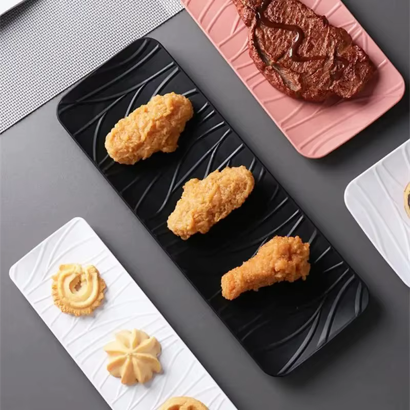 1 pièce Assiettes en céramique japonaises minimalistes à motif ondulé