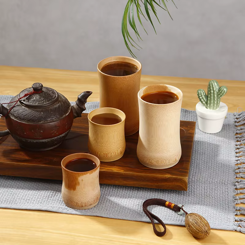 Tasses à thé rétro en bambou carbonisé naturel