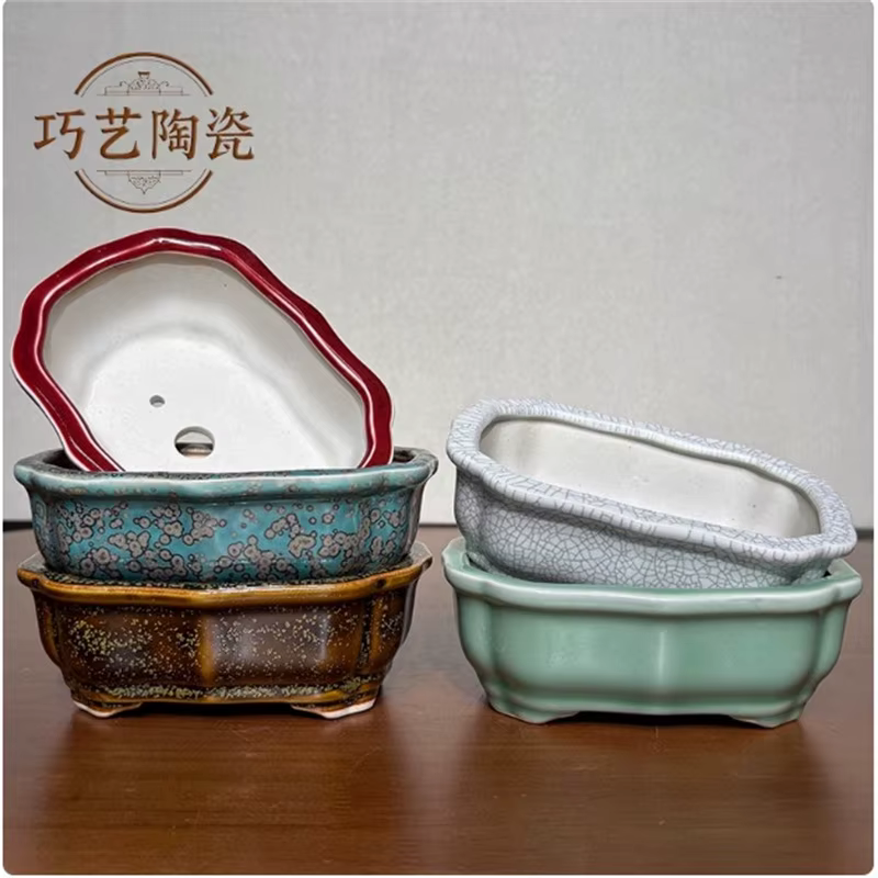 Pot de bonsaï coloré vitré en porcelaine