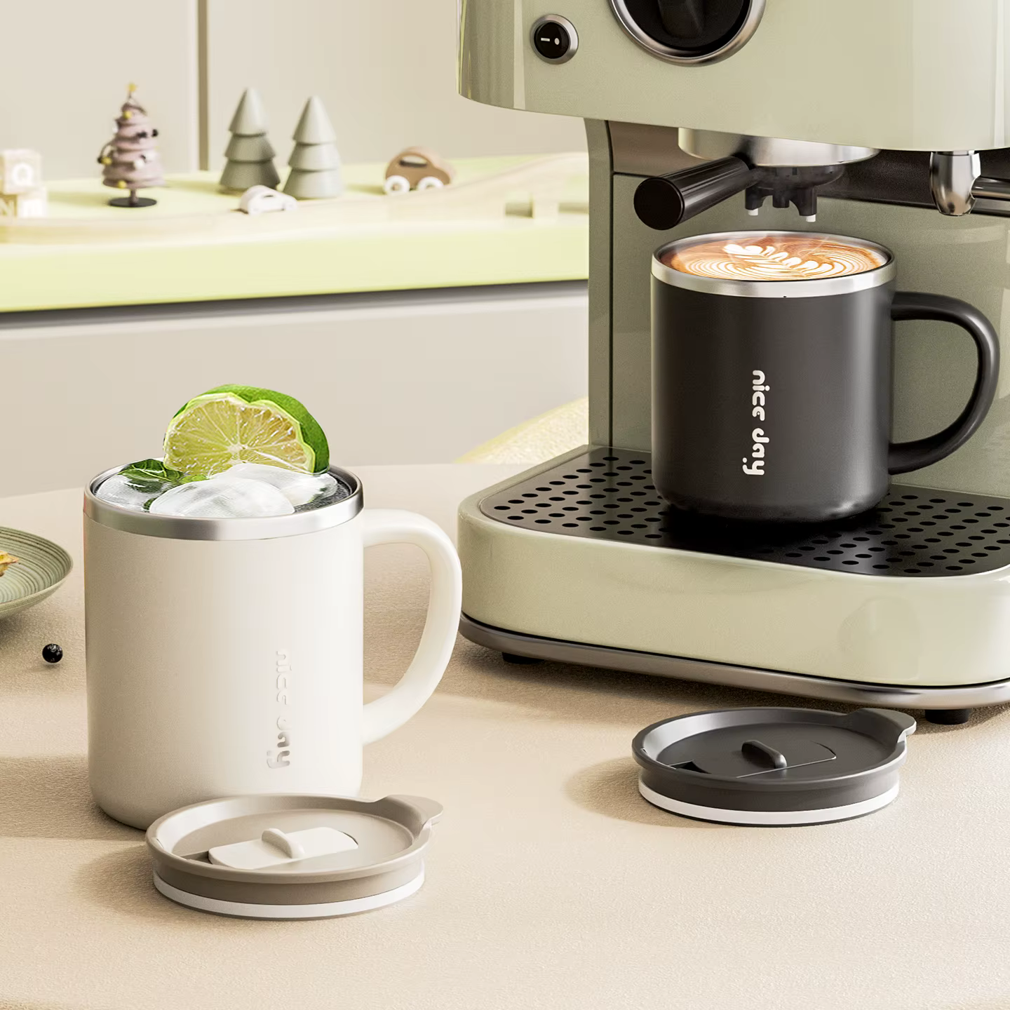 Mug à café isotherme double paroi 400 ml avec couvercle