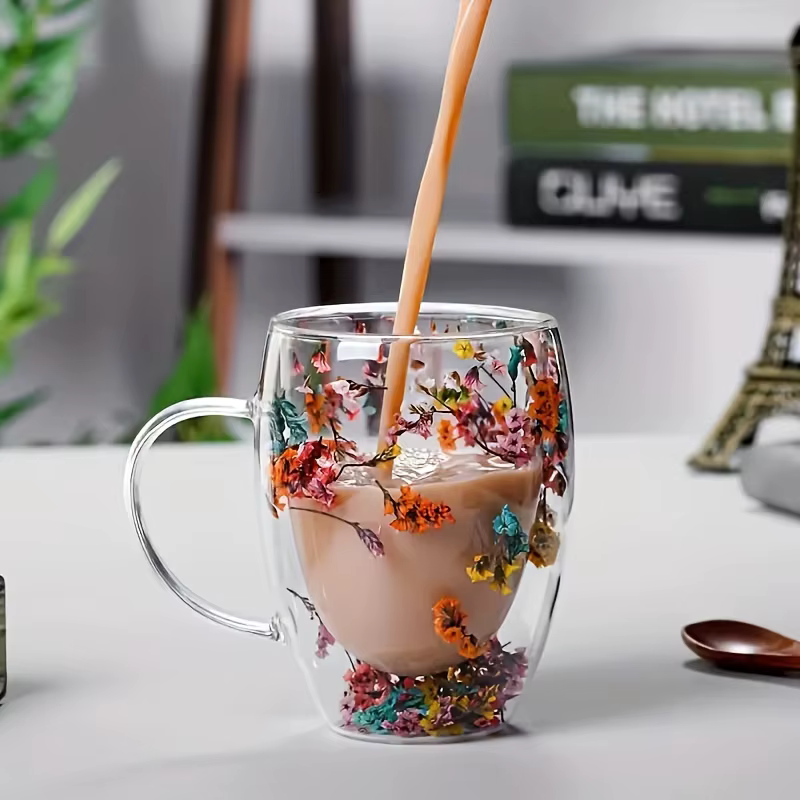 Tasses à café en verre transparent à double paroi