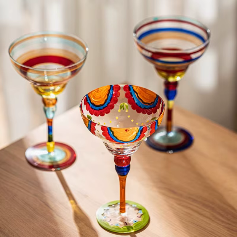 Ensemble de verres à Cocktail Margarita et Champagne colorés faits à la main